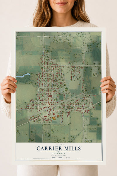 Map of Carrier Mills, Illinois, 18 x 24 inch unframed archival matte print