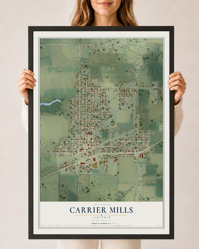 Map of Carrier Mills, Illinois, 24 x 36 inch print in a black wood frame