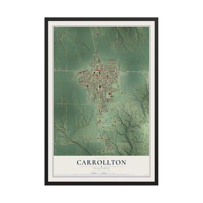 Map of Carrollton, Illinois, 12 x 18 inch print in a black wood frame
