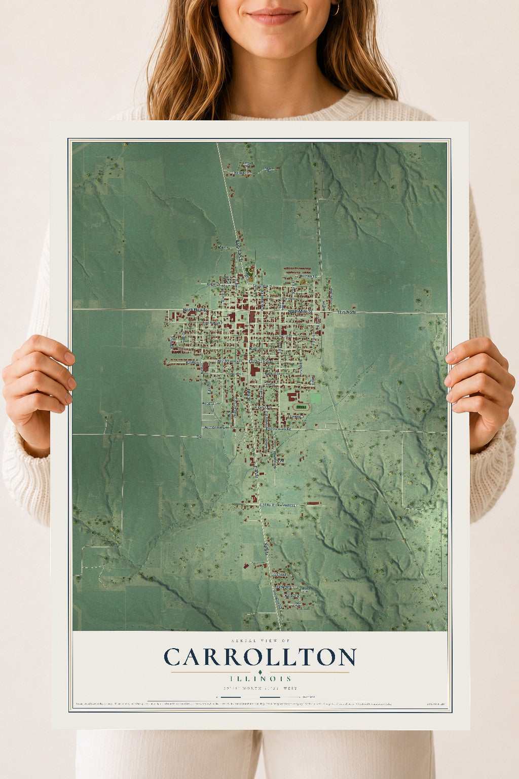 Map of Carrollton, Illinois, 18 x 24 inch unframed archival matte print