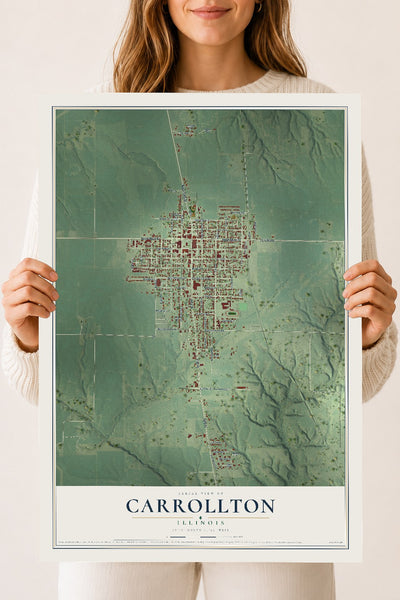 Map of Carrollton, Illinois, 18 x 24 inch unframed archival matte print