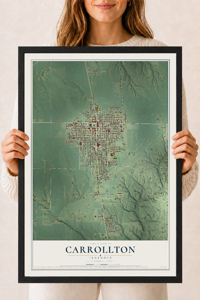 Map of Carrollton, Illinois, 18 x 24 inch print in a black wood frame