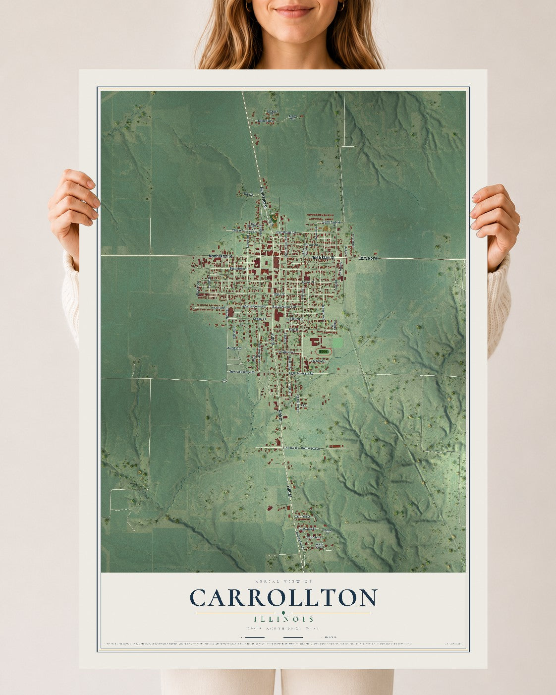 Map of Carrollton, Illinois, 24 x 36 inch unframed archival matte print