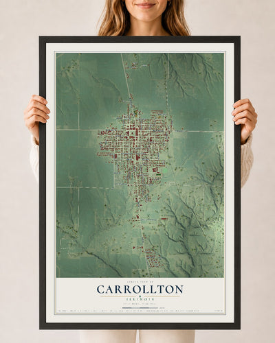 Map of Carrollton, Illinois, 24 x 36 inch print in a black wood frame