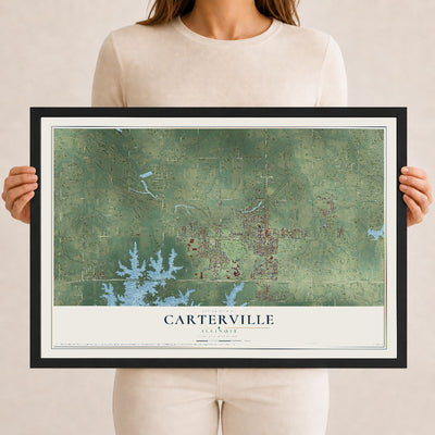 Map of Carterville, Illinois, 12 x 18 inch print in a black wood frame
