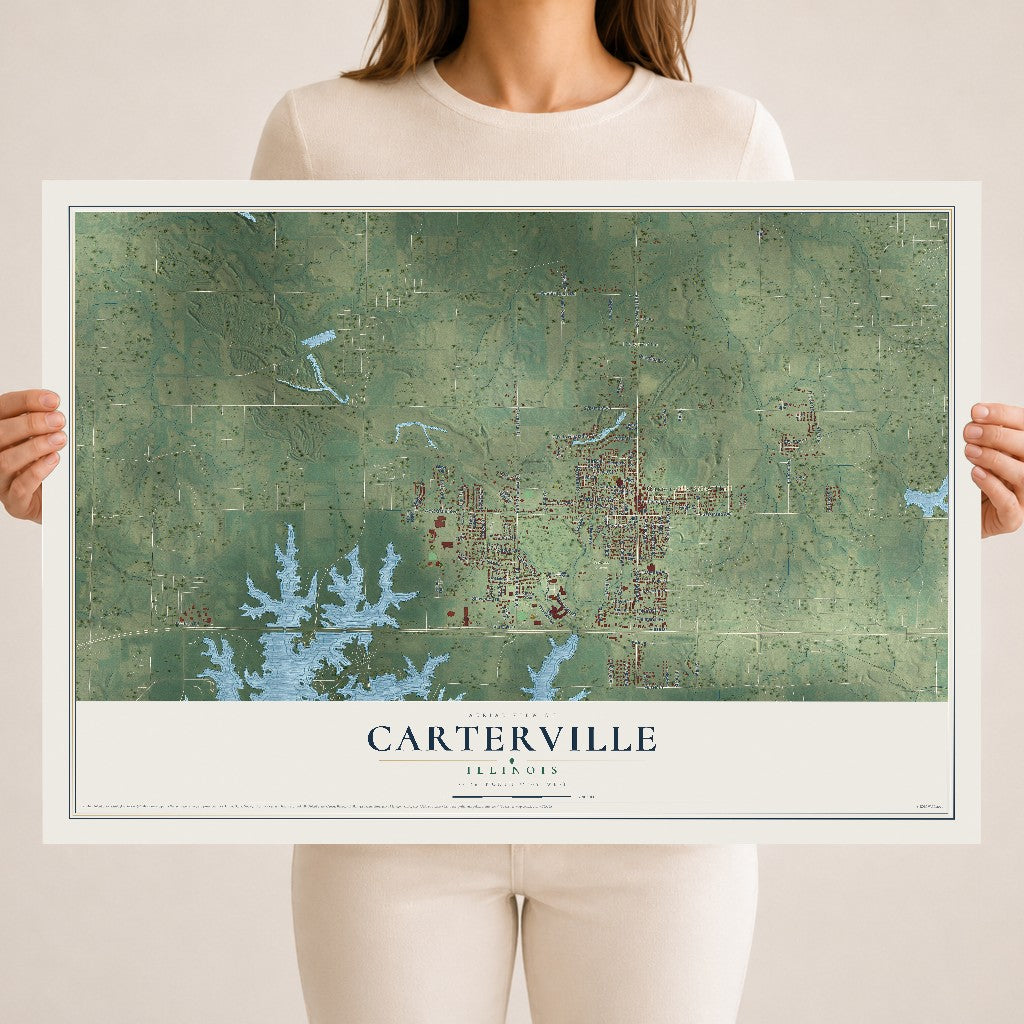 Map of Carterville, Illinois, 18 x 24 inch unframed archival matte print