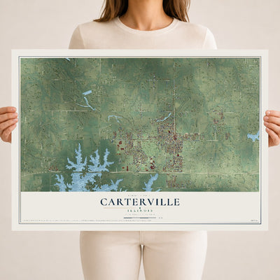 Map of Carterville, Illinois, 18 x 24 inch unframed archival matte print