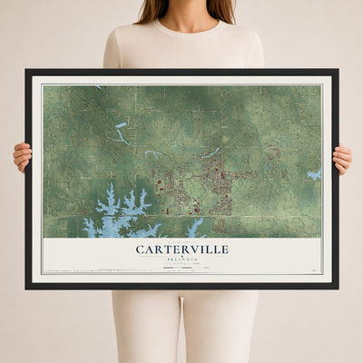 Map of Carterville, Illinois, 24 x 36 inch print in a black wood frame