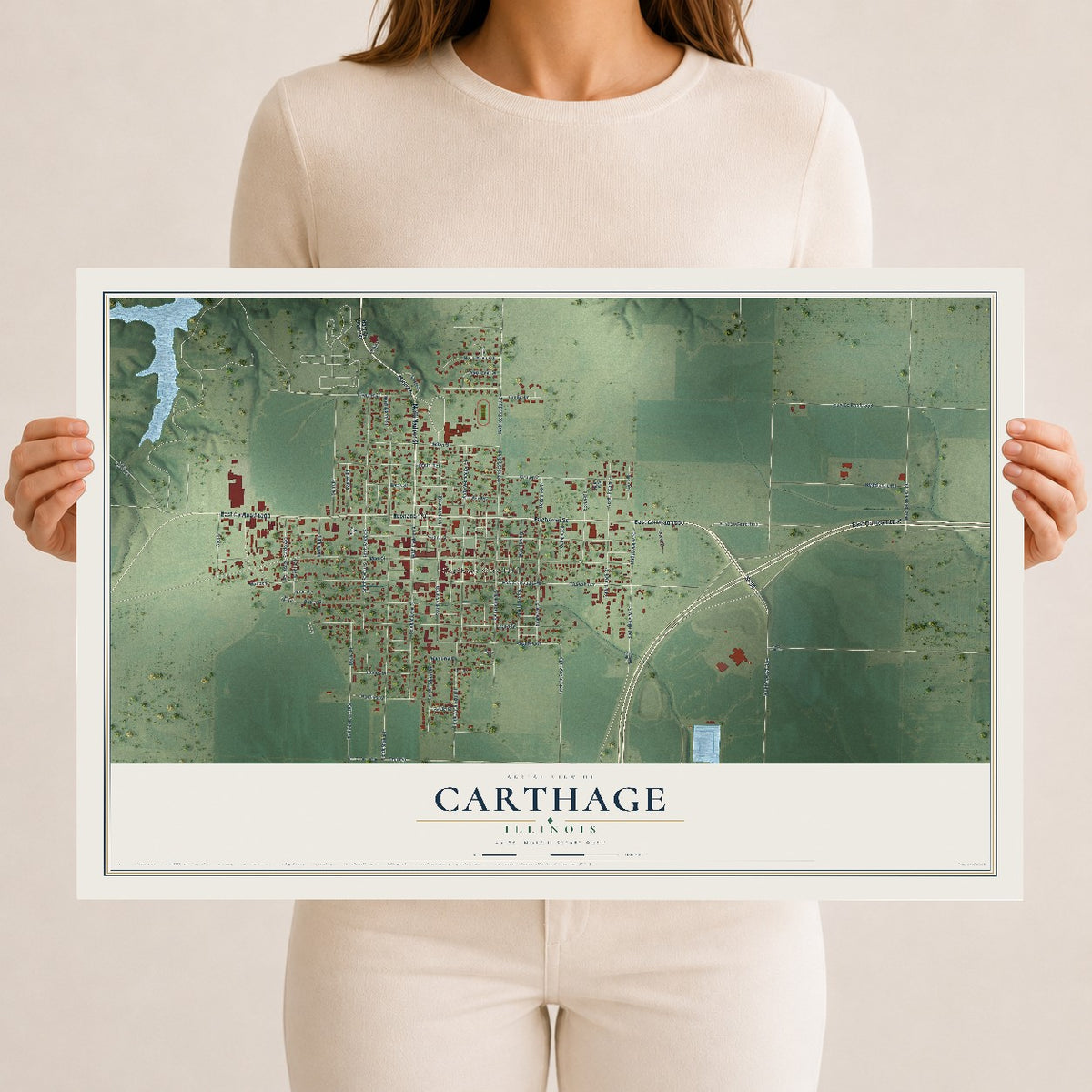 Map of Carthage, Illinois, 12 x 18 inch unframed archival matte print