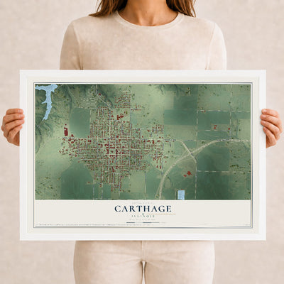 Map of Carthage, Illinois, 12 x 18 inch print in a white wood frame