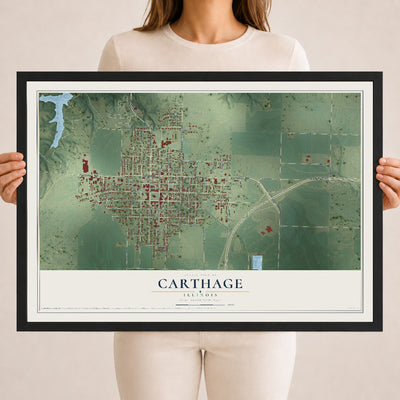 Map of Carthage, Illinois, 18 x 24 inch print in a black wood frame