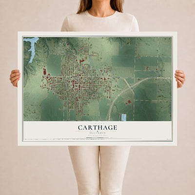Map of Carthage, Illinois, 24 x 36 inch unframed archival matte print