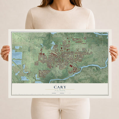 Map of Cary, Illinois, 12 x 18 inch unframed archival matte print