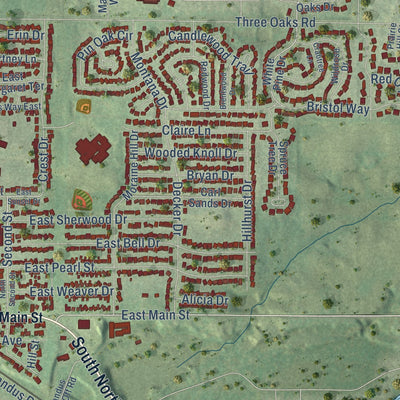 Second close-up of the map of Cary, Illinois print showing more streets and buildings