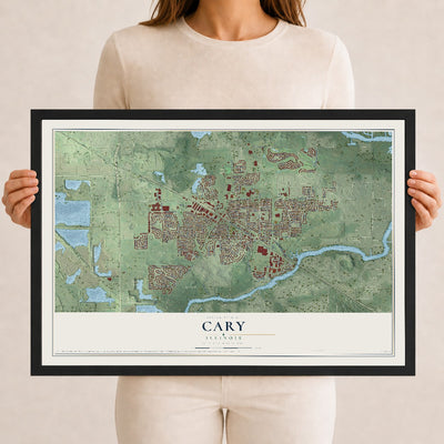 Map of Cary, Illinois, 12 x 18 inch print in a black wood frame
