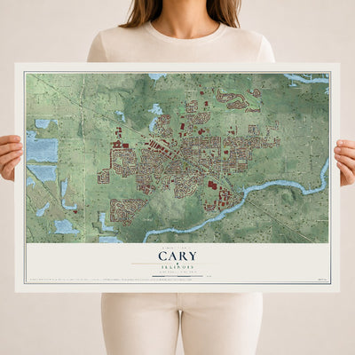Map of Cary, Illinois, 18 x 24 inch unframed archival matte print