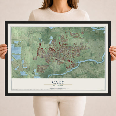 Map of Cary, Illinois, 18 x 24 inch print in a black wood frame