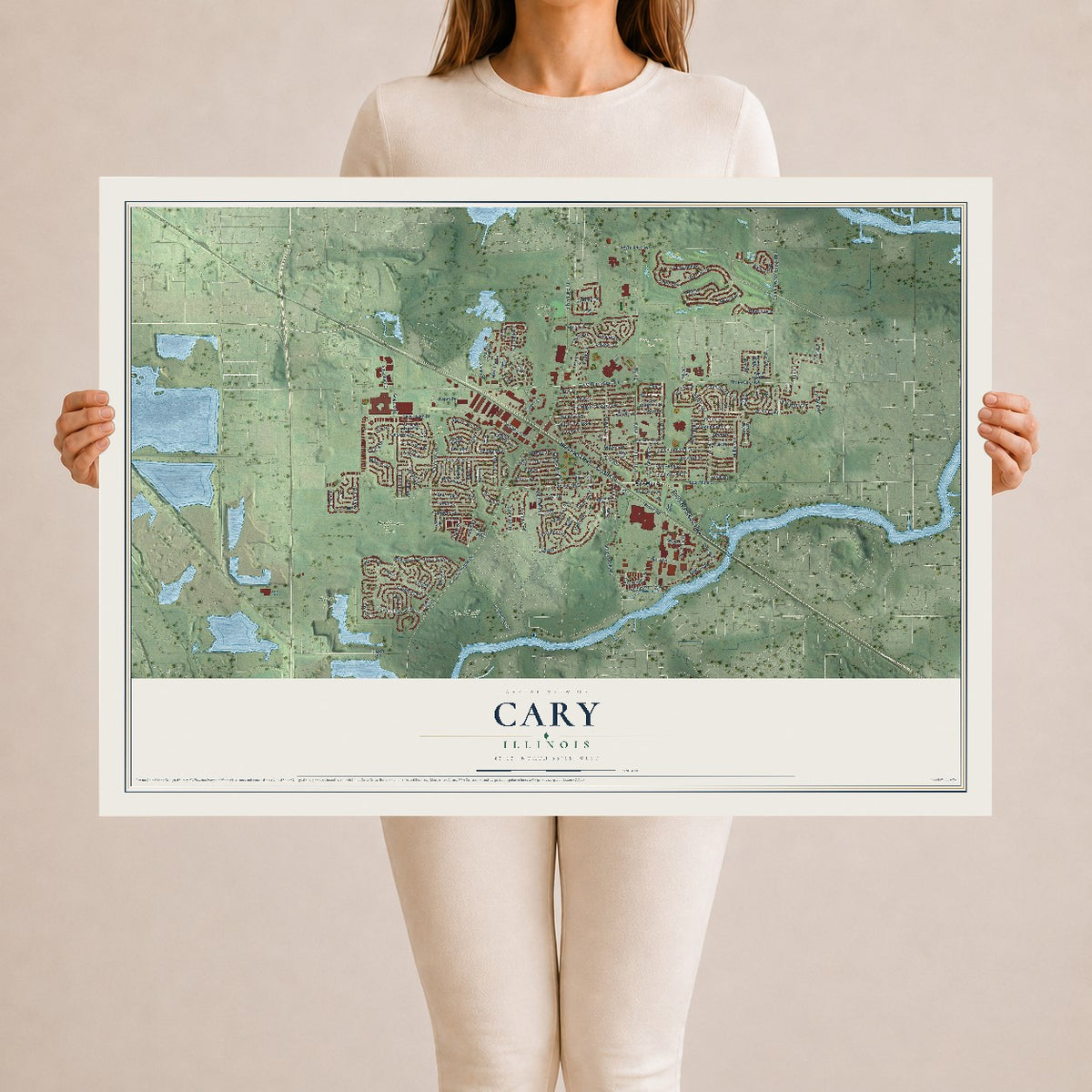 Map of Cary, Illinois, 24 x 36 inch unframed archival matte print