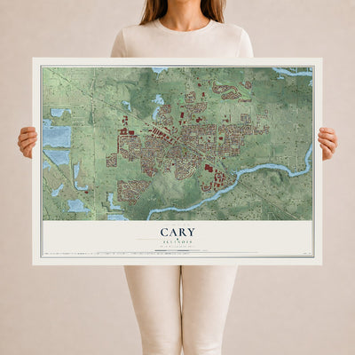Map of Cary, Illinois, 24 x 36 inch unframed archival matte print