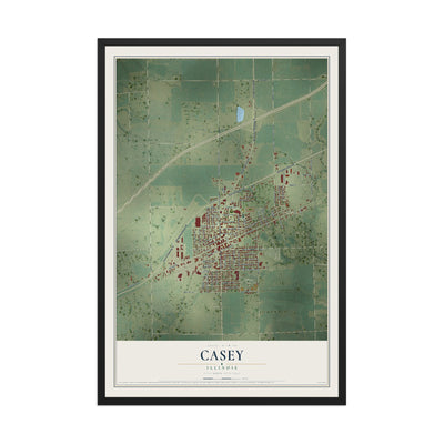 Map of Casey, Illinois, 12 x 18 inch print in a black wood frame