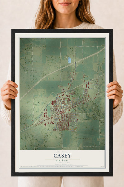 Map of Casey, Illinois, 18 x 24 inch print in a black wood frame