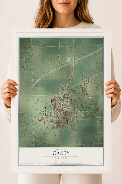 Map of Casey, Illinois, 18 x 24 inch print in a white wood frame