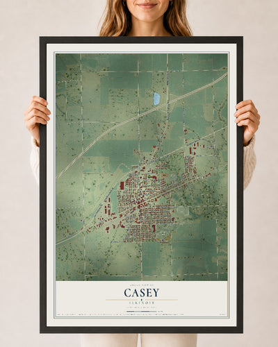 Map of Casey, Illinois, 24 x 36 inch print in a black wood frame
