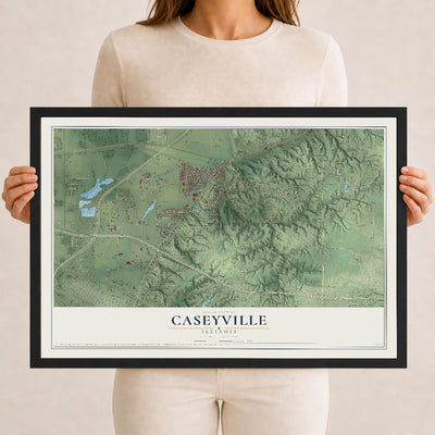 Map of Caseyville, Illinois, 12 x 18 inch print in a black wood frame