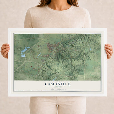 Map of Caseyville, Illinois, 12 x 18 inch print in a white wood frame