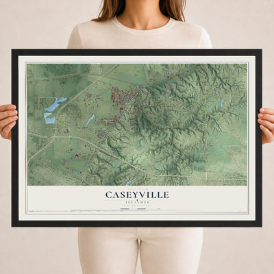 Map of Caseyville, Illinois, 18 x 24 inch print in a black wood frame