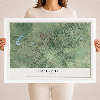 Map of Caseyville, Illinois, 18 x 24 inch print in a white wood frame