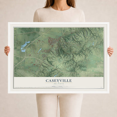 Map of Caseyville, Illinois, 24 x 36 inch print in a white wood frame
