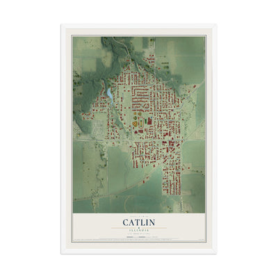 Map of Catlin, Illinois, 12 x 18 inch print in a white wood frame