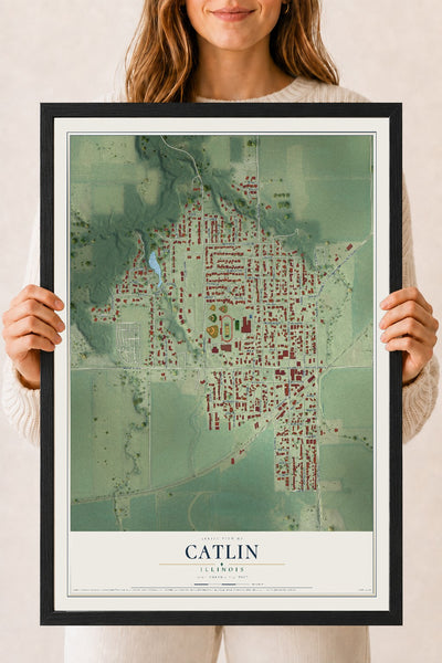 Map of Catlin, Illinois, 18 x 24 inch print in a black wood frame