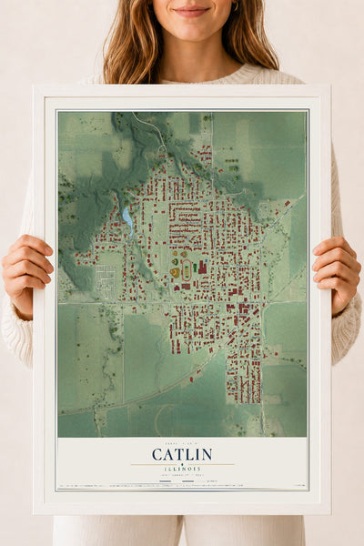 Map of Catlin, Illinois, 18 x 24 inch print in a white wood frame