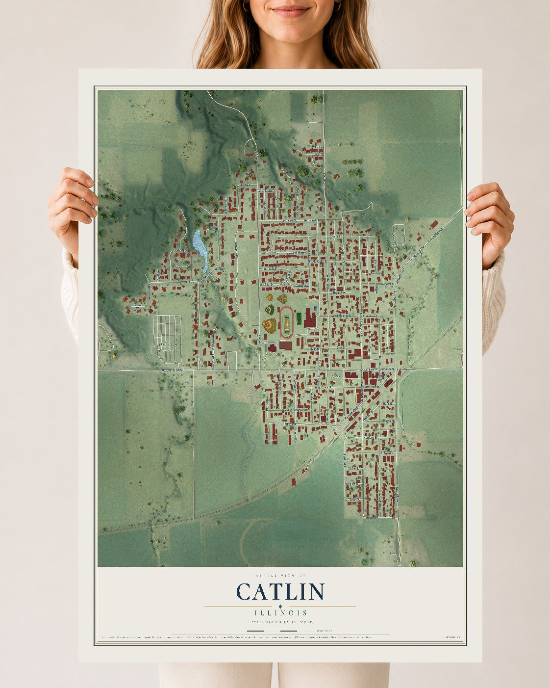 Map of Catlin, Illinois, 24 x 36 inch unframed archival matte print