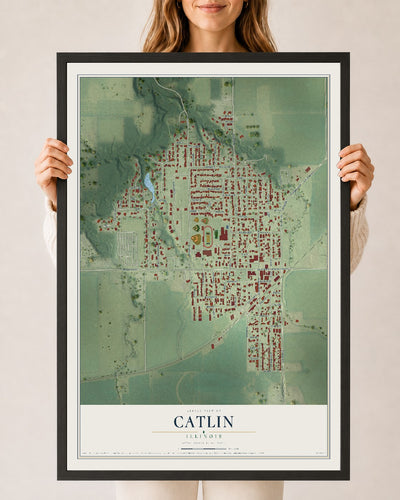 Map of Catlin, Illinois, 24 x 36 inch print in a black wood frame