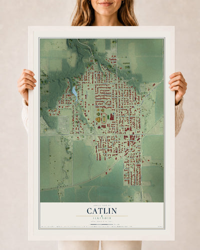 Map of Catlin, Illinois, 24 x 36 inch print in a white wood frame