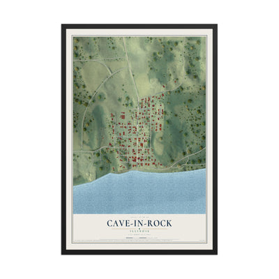 Map of Cave-In-Rock, Illinois, 12 x 18 inch print in a black wood frame