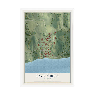 Map of Cave-In-Rock, Illinois, 12 x 18 inch print in a white wood frame