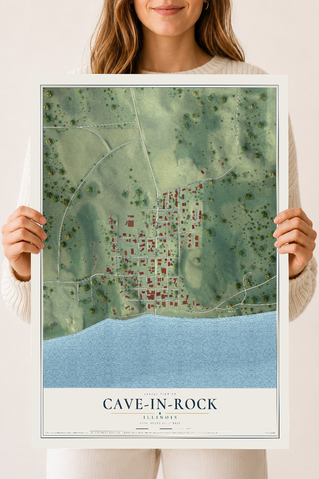 Map of Cave-In-Rock, Illinois, 18 x 24 inch unframed archival matte print