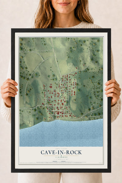 Map of Cave-In-Rock, Illinois, 18 x 24 inch print in a black wood frame
