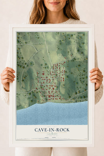 Map of Cave-In-Rock, Illinois, 18 x 24 inch print in a white wood frame