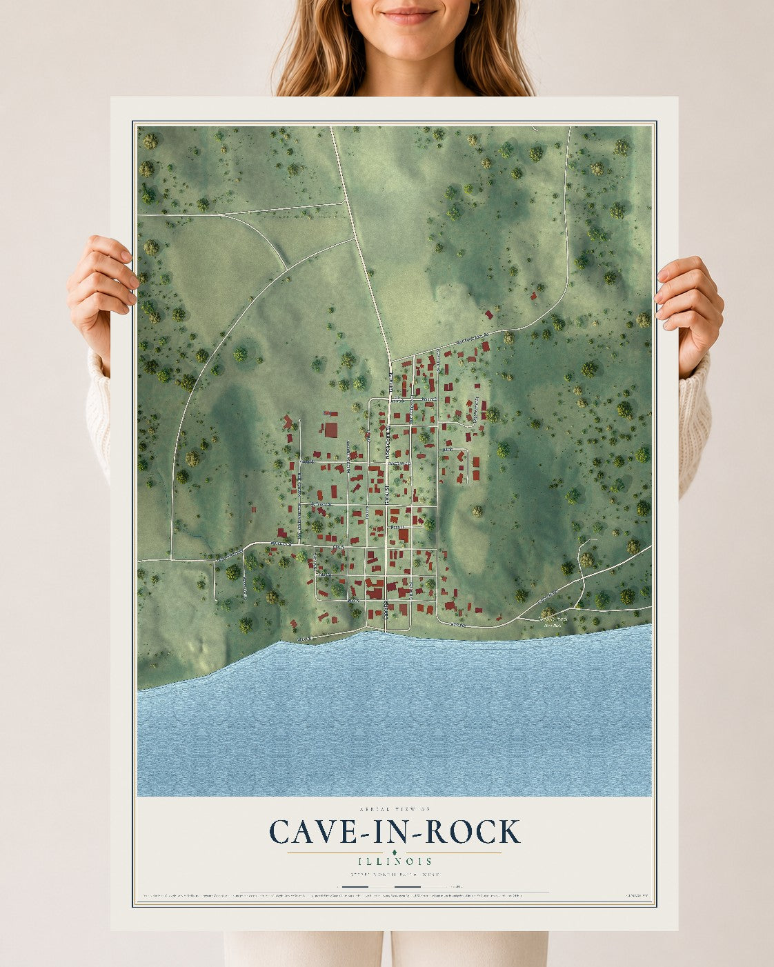 Map of Cave-In-Rock, Illinois, 24 x 36 inch unframed archival matte print