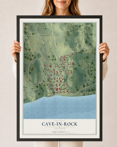 Map of Cave-In-Rock, Illinois, 24 x 36 inch print in a black wood frame