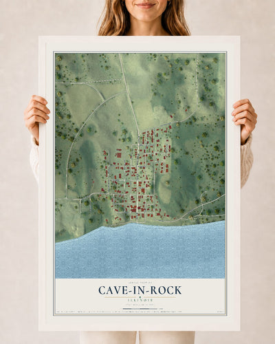Map of Cave-In-Rock, Illinois, 24 x 36 inch print in a white wood frame