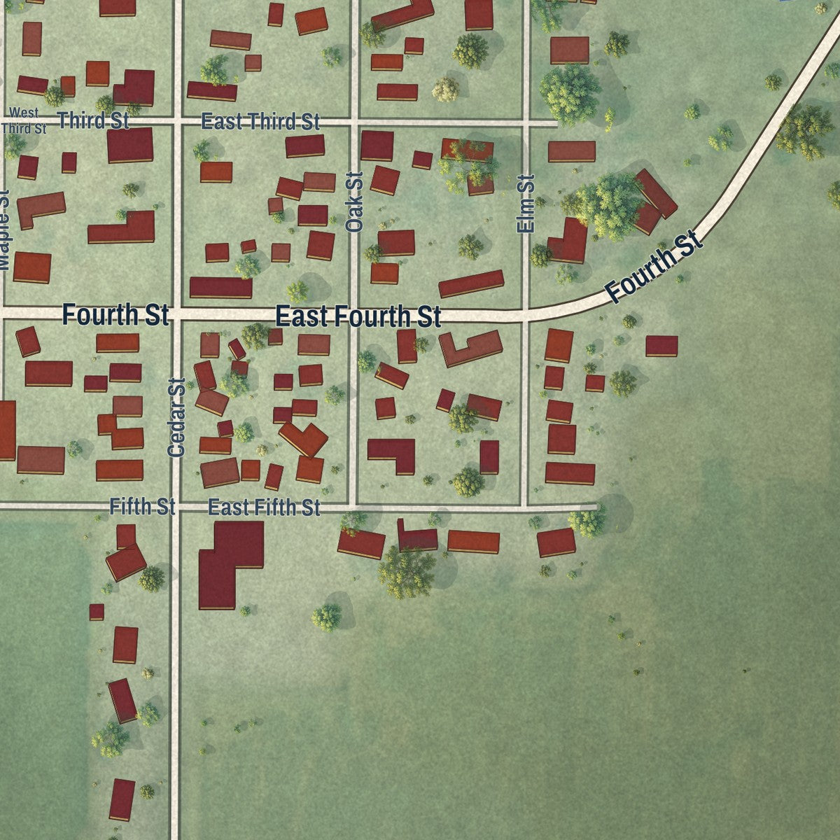 Close-up of the map of Cedar Point, Illinois print showing street and building detail