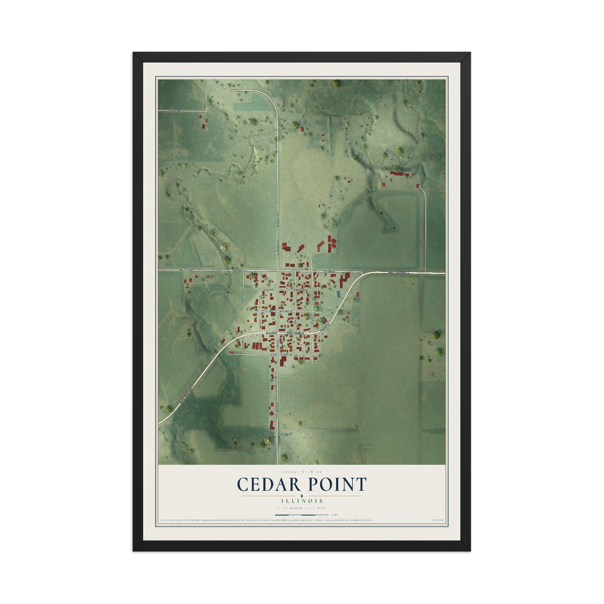 Map of Cedar Point, Illinois, 12 x 18 inch print in a black wood frame