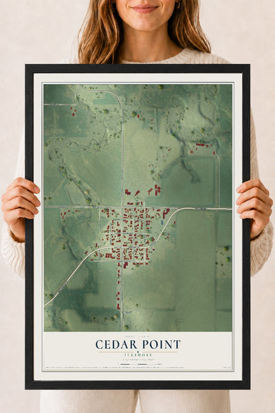 Map of Cedar Point, Illinois, 18 x 24 inch print in a black wood frame