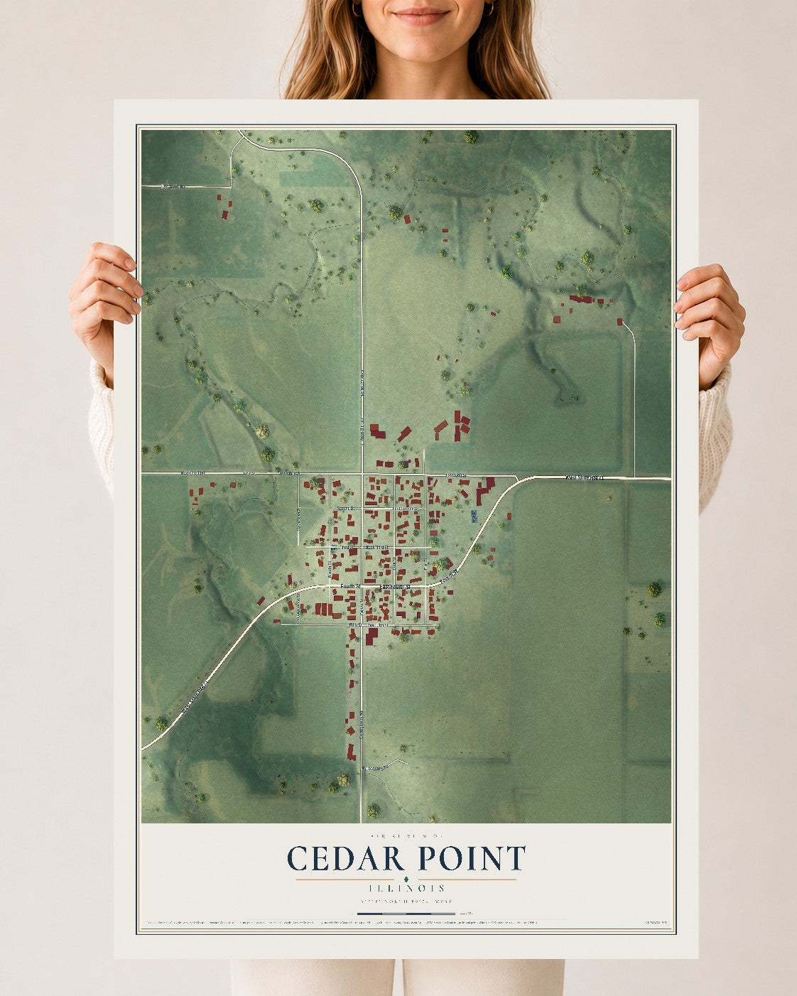 Map of Cedar Point, Illinois, 24 x 36 inch unframed archival matte print